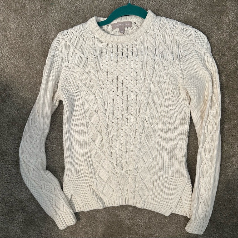 Banana Republic Women’s Cream Cable Knit Sweater Size Small S Fisherman core